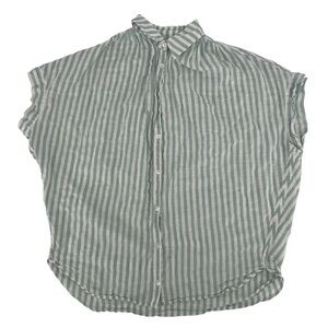 Madewell Green White Striped Button Up Cap Sleeve Shirt Size XS Women’s